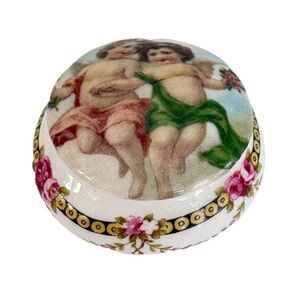 Vintage Cherub Circle Trinket Box England Royal Staffordshire